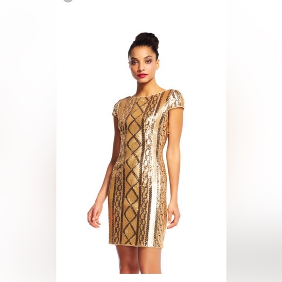 NWTs Gold Dress - Adrianna Papell - Picture 1 of 11